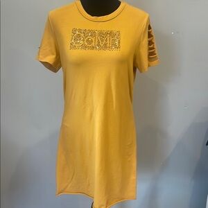 Calvin Klein Yellow T-Shirt Dress ripped sleeves
